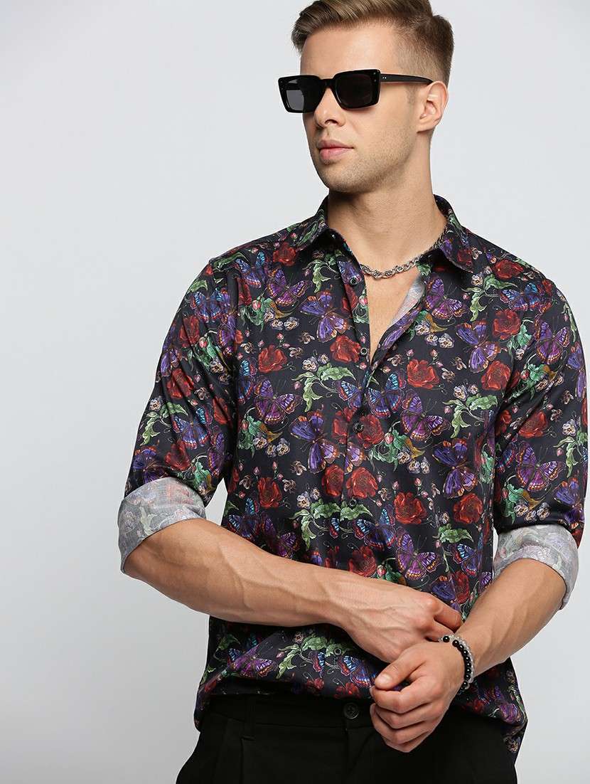 black cotton blend casual shirt - 20598673 -  Standard Image - 3
