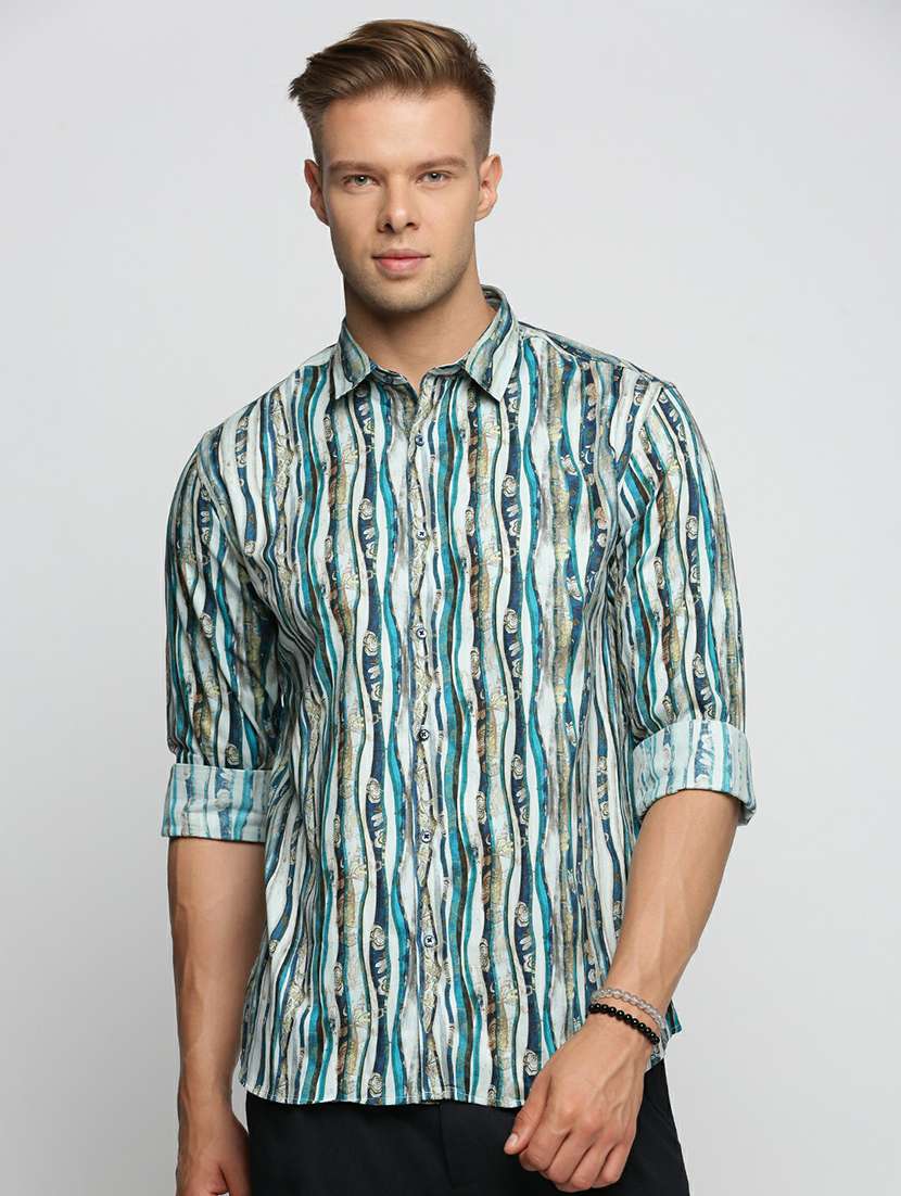 blue cotton blend casual shirt - 20598680 - Zoom Image - 0