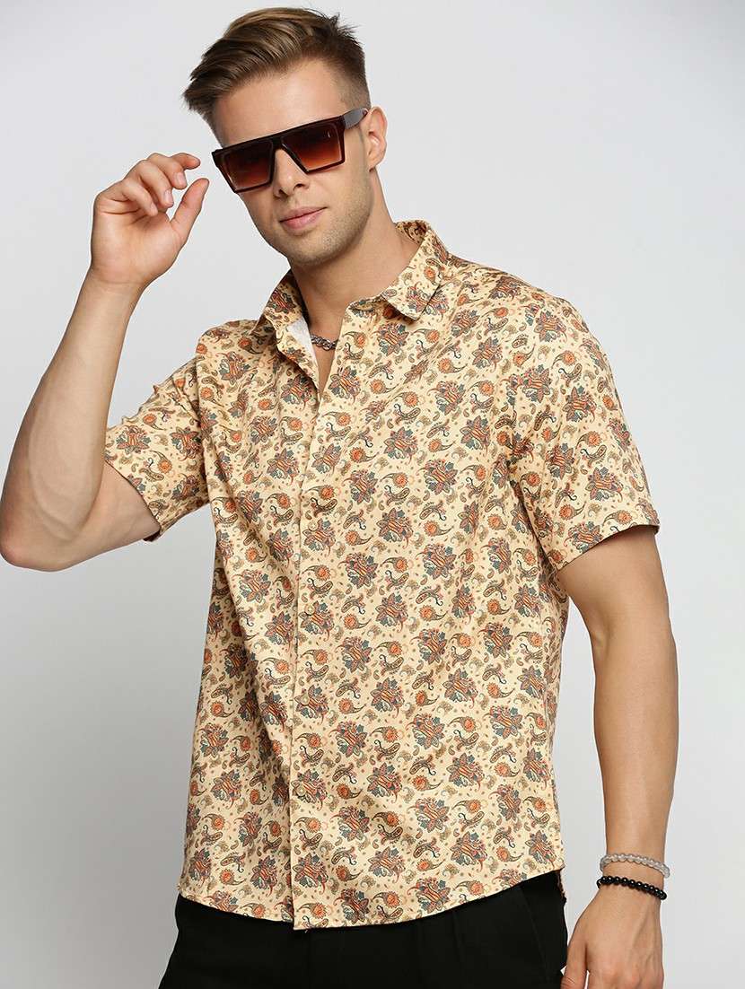 cream cotton blend casual shirt - 20598683 -  Standard Image - 3