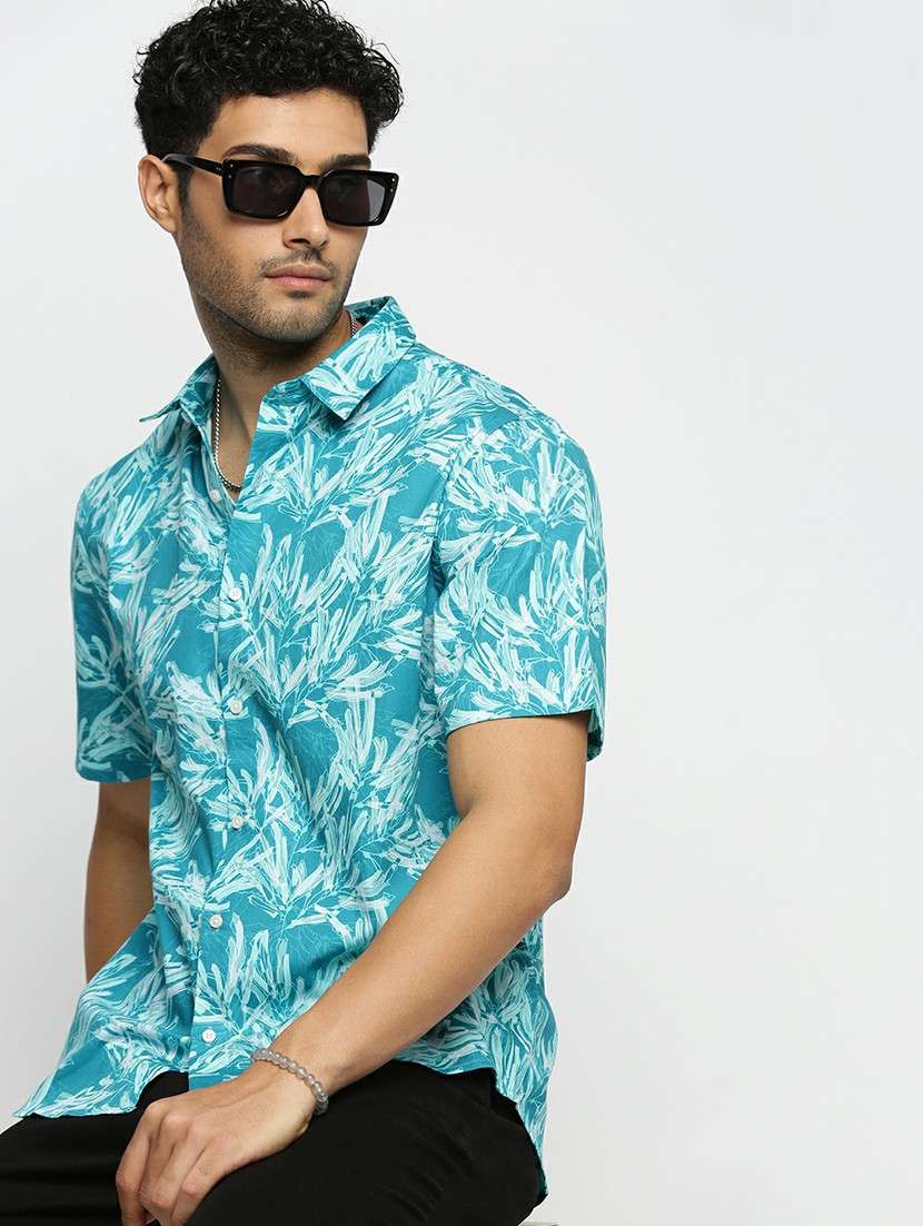 turquoise cotton blend casual shirt - 20598689 -  Standard Image - 3