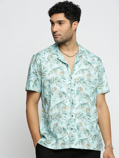 sea green cotton blend casual shirt - 20598704 - Standard Image - 0