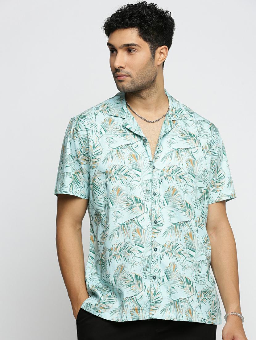 sea green cotton blend casual shirt - 20598704 - Zoom Image - 0