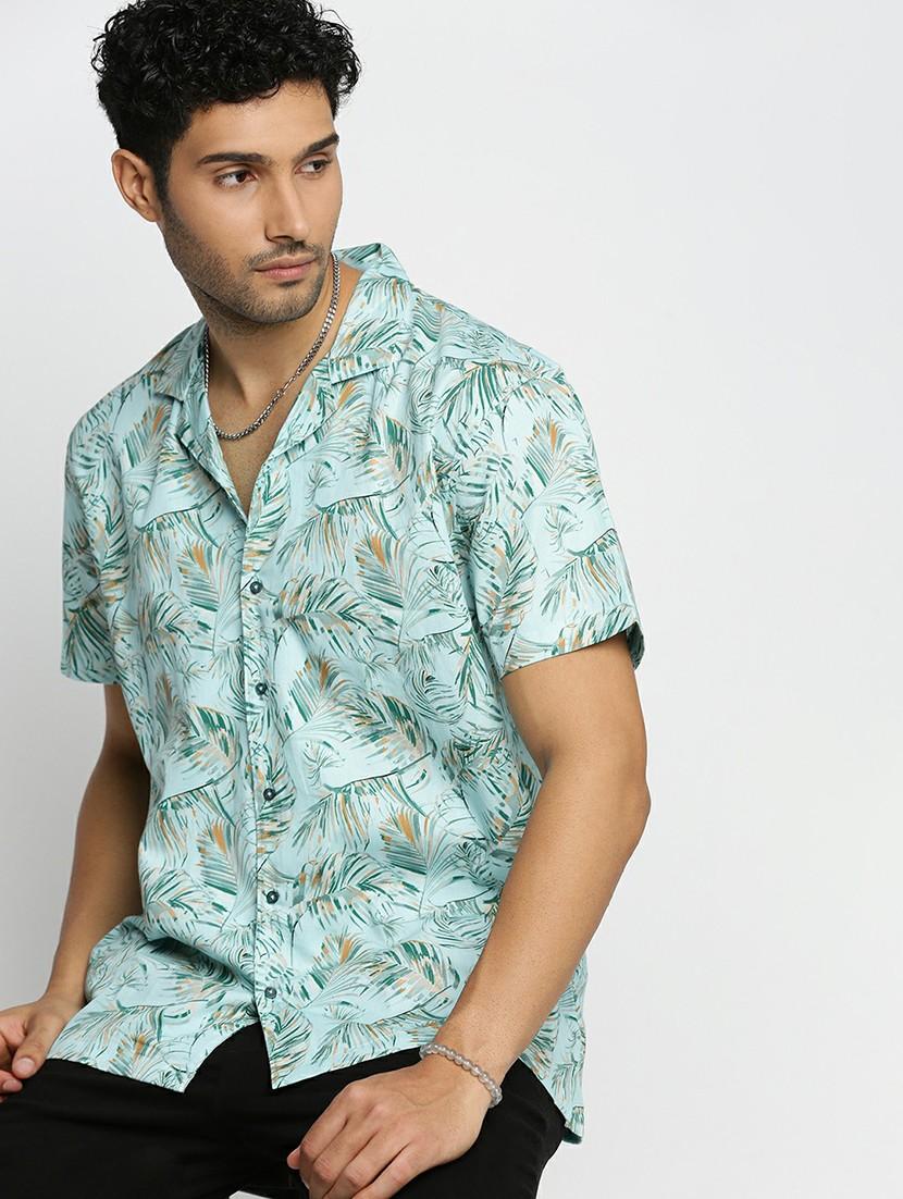 sea green cotton blend casual shirt - 20598704 - Standard Image - 3