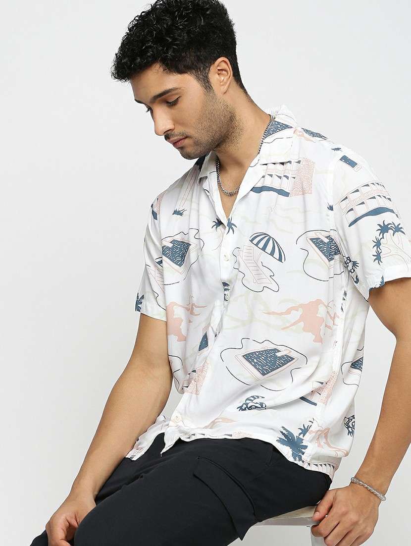 white cotton blend casual shirt - 20598714 -  Standard Image - 3