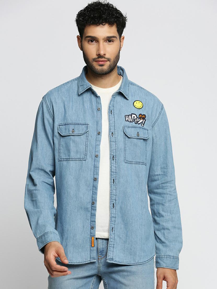 blue cotton blend casual shirt - 20598716 - Zoom Image - 0