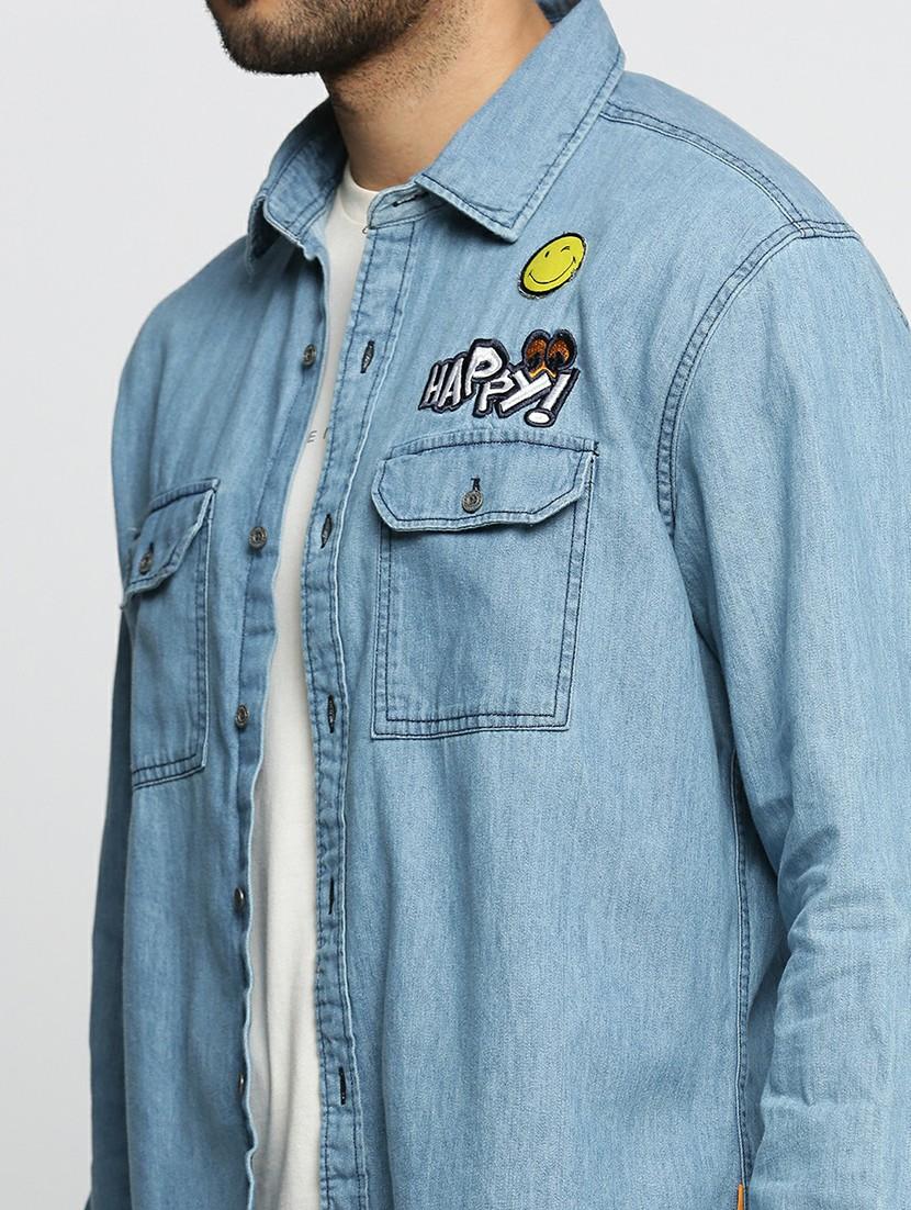 blue cotton blend casual shirt - 20598716 - Standard Image - 5