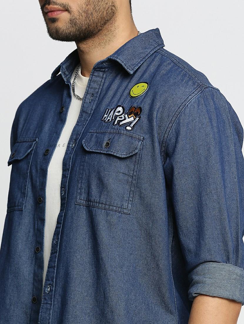 navy blue cotton blend casual shirt - 20598717 - Standard Image - 5