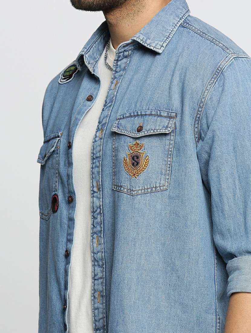 blue cotton blend casual shirt - 20598718 -  Standard Image - 5