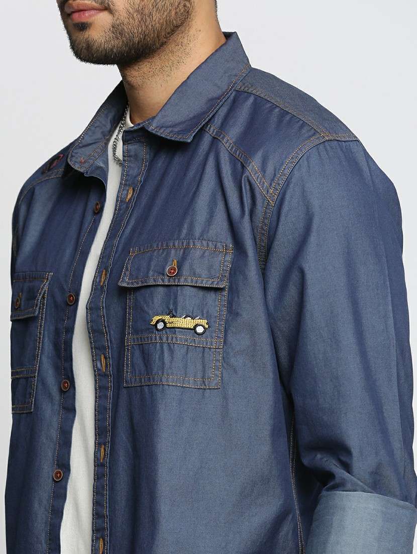 navy blue cotton blend casual shirt - 20598721 - Standard Image - 5