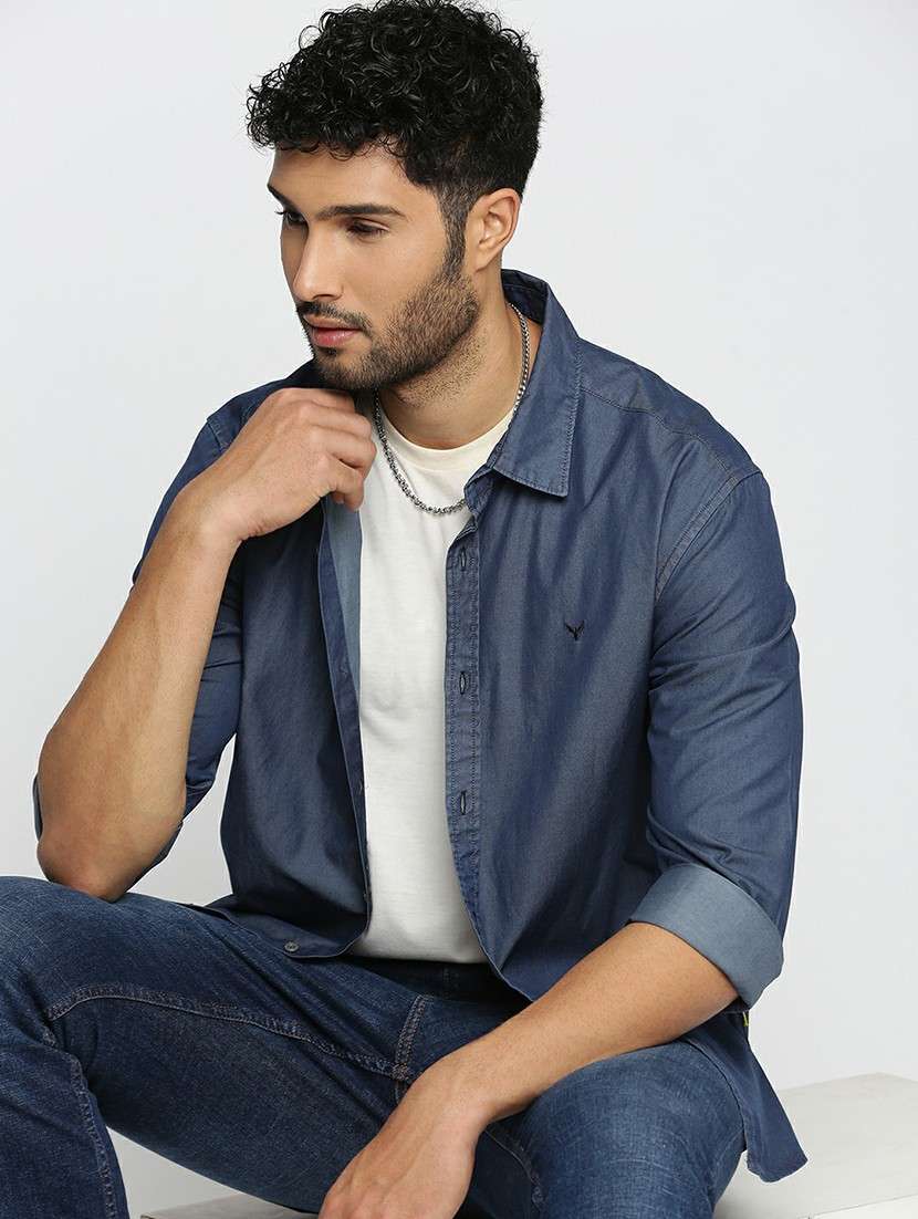 navy blue cotton blend casual shirt - 20598722 - Standard Image - 3