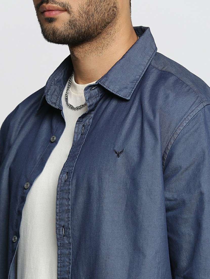 navy blue cotton blend casual shirt - 20598722 - Standard Image - 5