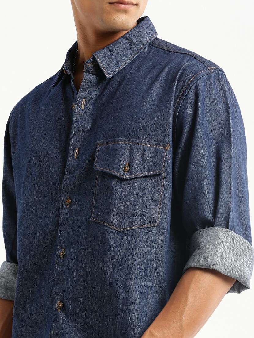 navy blue cotton blend casual shirt - 20598724 - Standard Image - 5