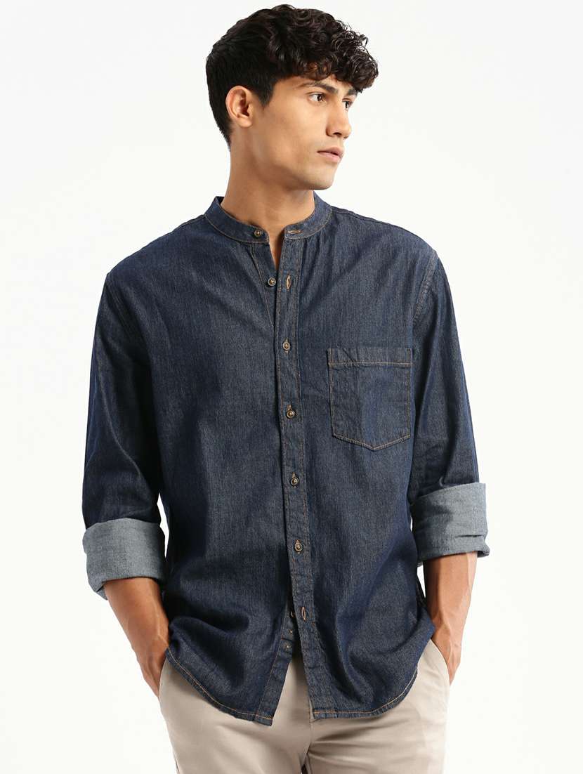 navy blue cotton blend casual shirt - 20598726 - Zoom Image - 0