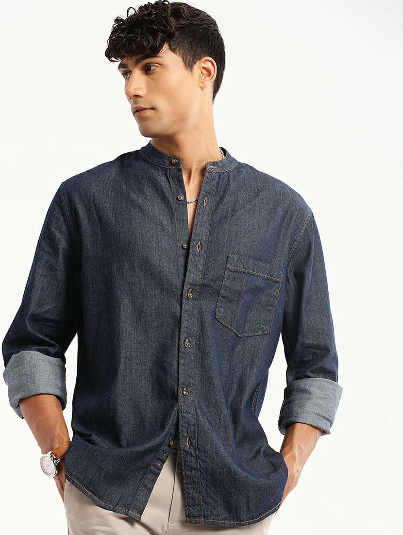 navy blue cotton blend casual shirt - 20598726 - Standard Image - 3