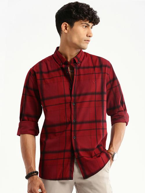 maroon cotton blend casual shirt - 20598728 - Standard Image - 0