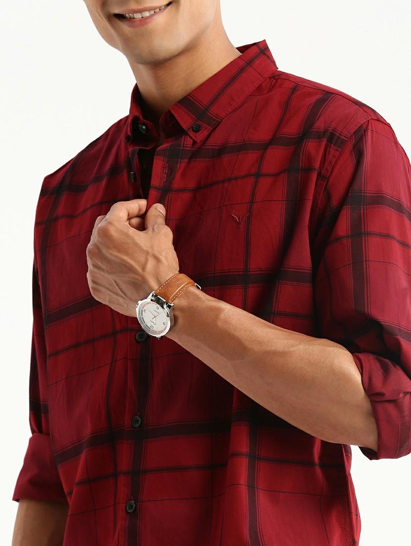 maroon cotton blend casual shirt - 20598728 - Standard Image - 5
