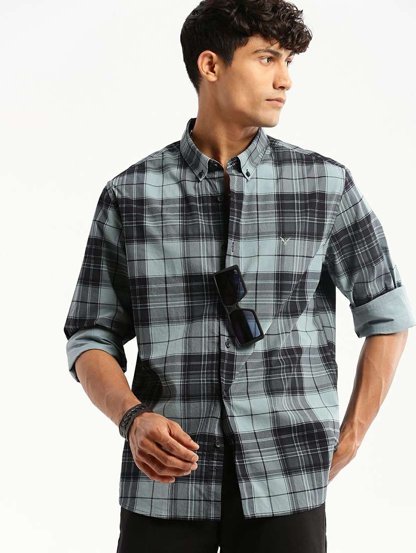 sea green cotton blend casual shirt - 20598731 - Standard Image - 3