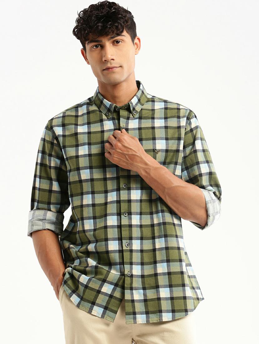 green cotton blend casual shirt - 20598734 -  Zoom Image - 0
