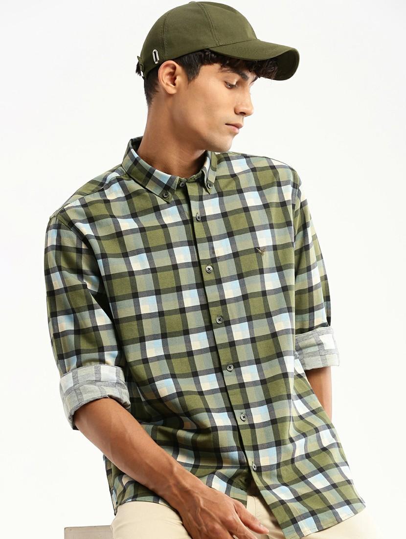 green cotton blend casual shirt - 20598734 - Standard Image - 3