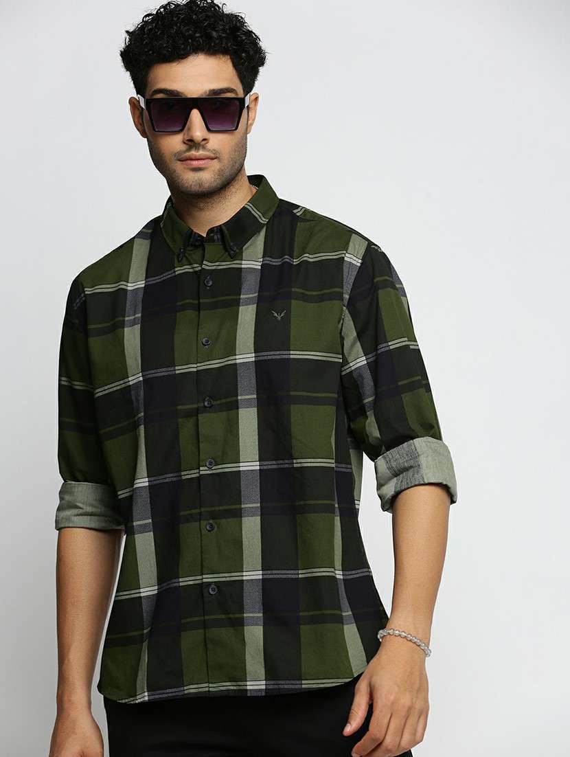 men green regular fit checkered casual shirt - 20598740 - Standard Image - 3