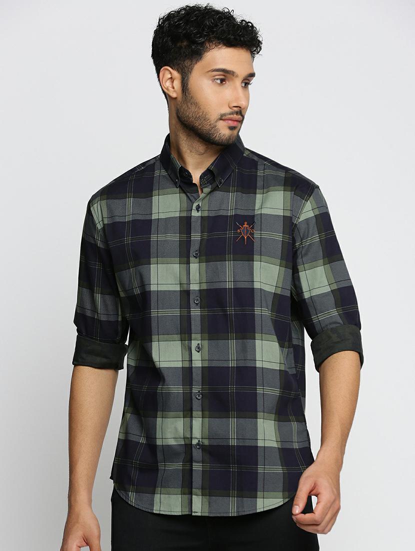 navy blue cotton blend casual shirt - 20598742 -  Zoom Image - 0