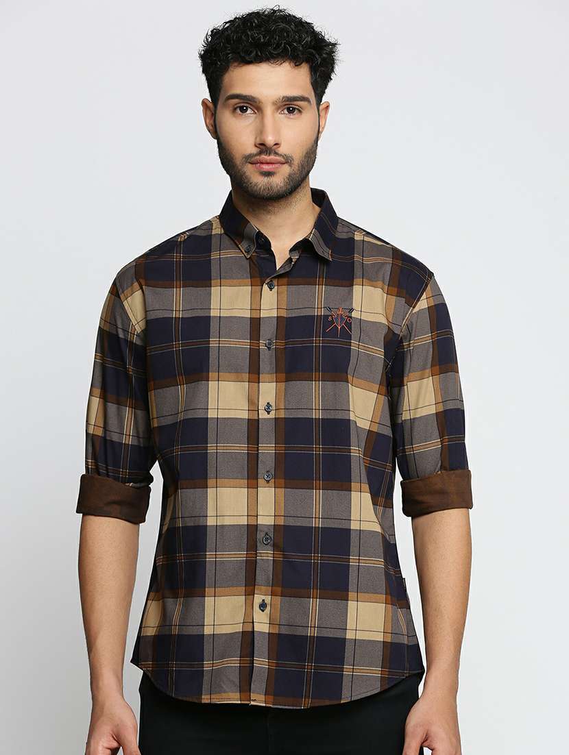 navy blue cotton blend casual shirt - 20598743 - Zoom Image - 0