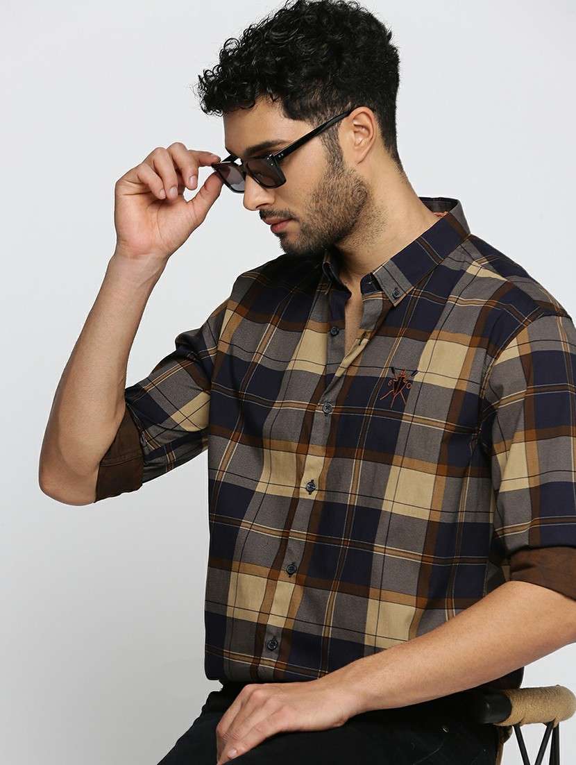 navy blue cotton blend casual shirt - 20598743 - Standard Image - 3