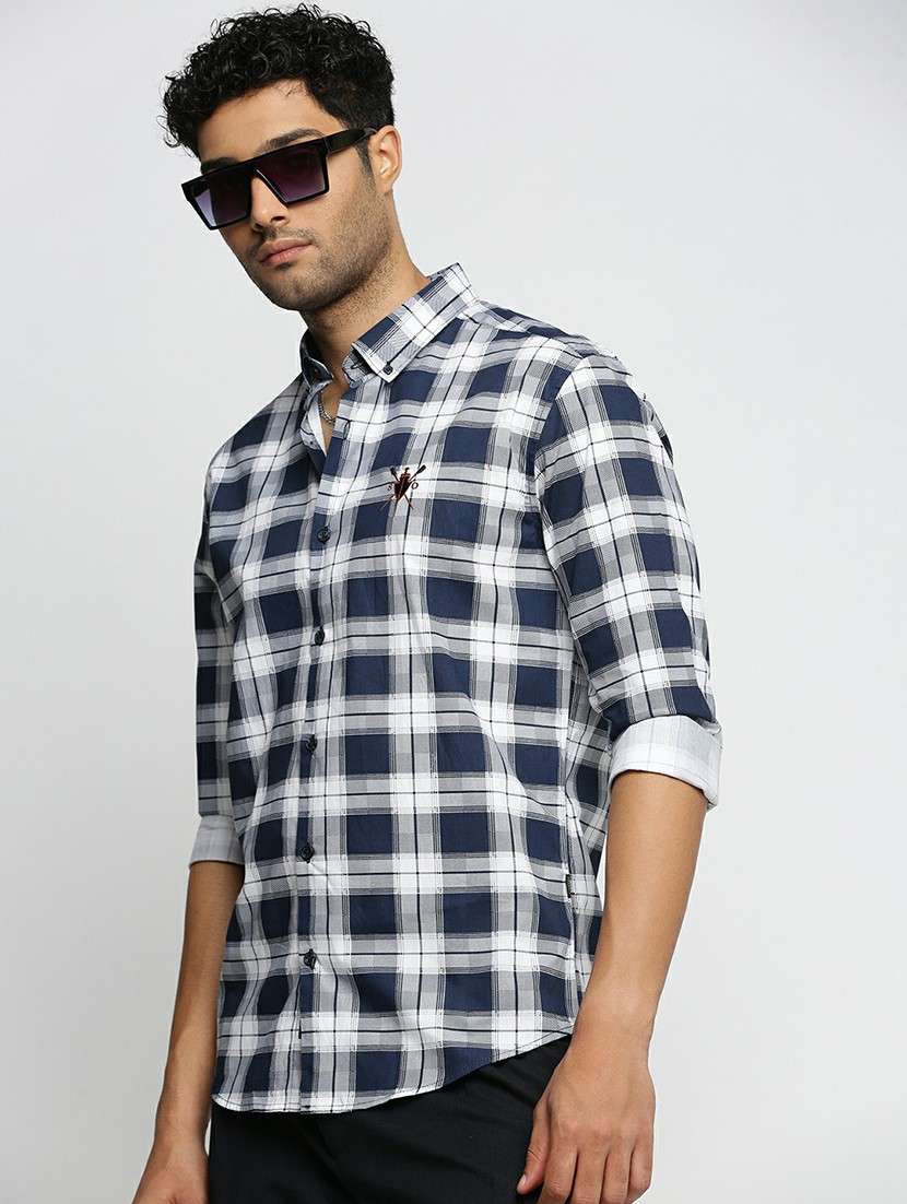 navy blue cotton blend casual shirt - 20598745 -  Standard Image - 3