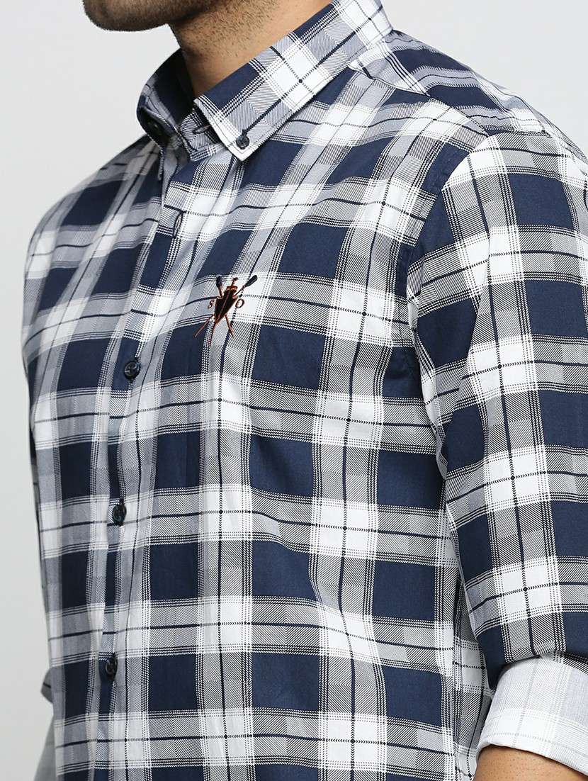 navy blue cotton blend casual shirt - 20598745 -  Standard Image - 5