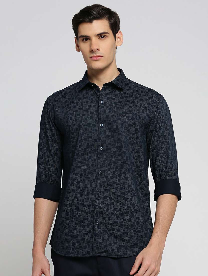navy blue cotton blend casual shirt - 20598747 -  Zoom Image - 0