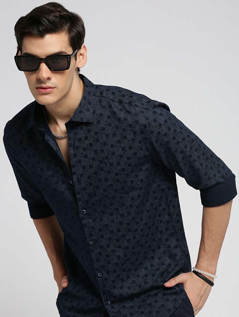 navy blue cotton blend casual shirt - 20598747 - Standard Image - 3