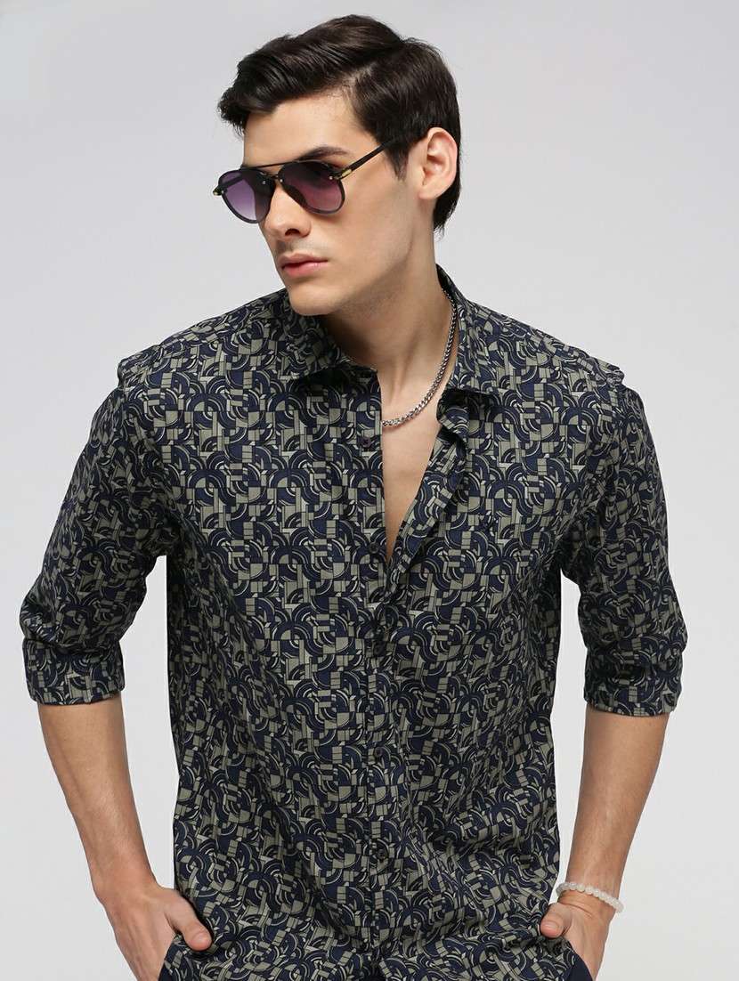 navy blue cotton blend casual shirt - 20598749 -  Standard Image - 3