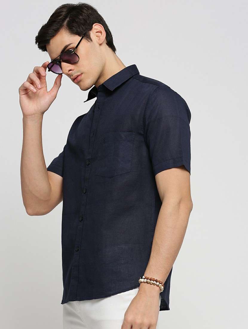 navy blue cotton blend casual shirt - 20598750 -  Standard Image - 3