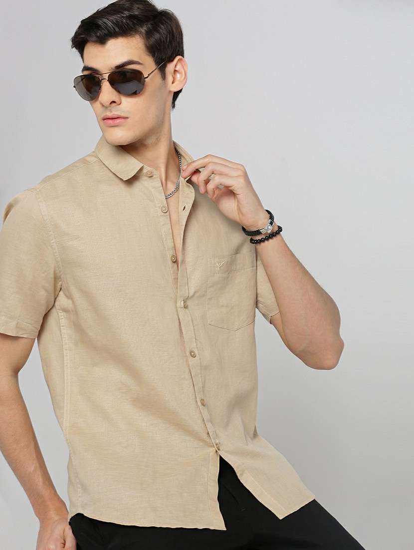 beige cotton blend casual shirt - 20598751 -  Standard Image - 3