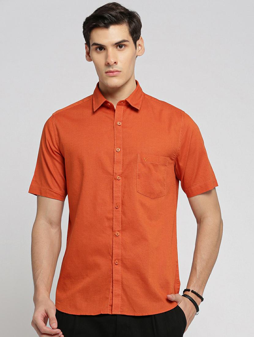 rust cotton blend casual shirt - 20598752 - Zoom Image - 0