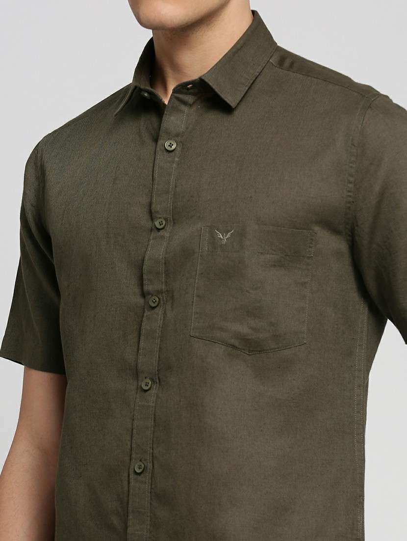 olive cotton blend casual shirt - 20598753 - Standard Image - 5