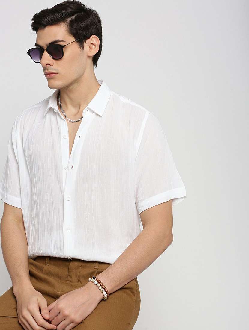 white cotton blend casual shirt - 20598755 -  Standard Image - 3