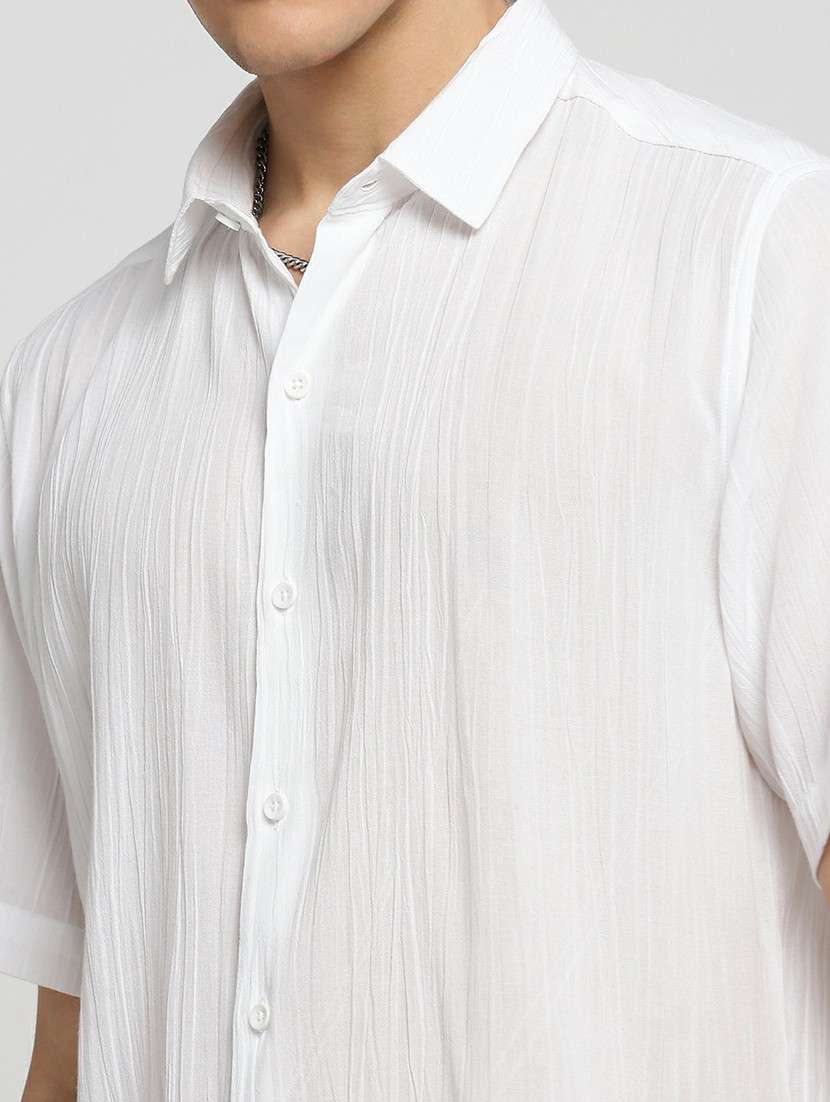 white cotton blend casual shirt - 20598755 -  Standard Image - 5