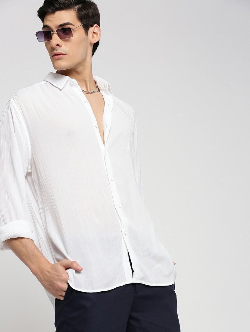 white cotton blend casual shirt - 20598756 - Standard Image - 3