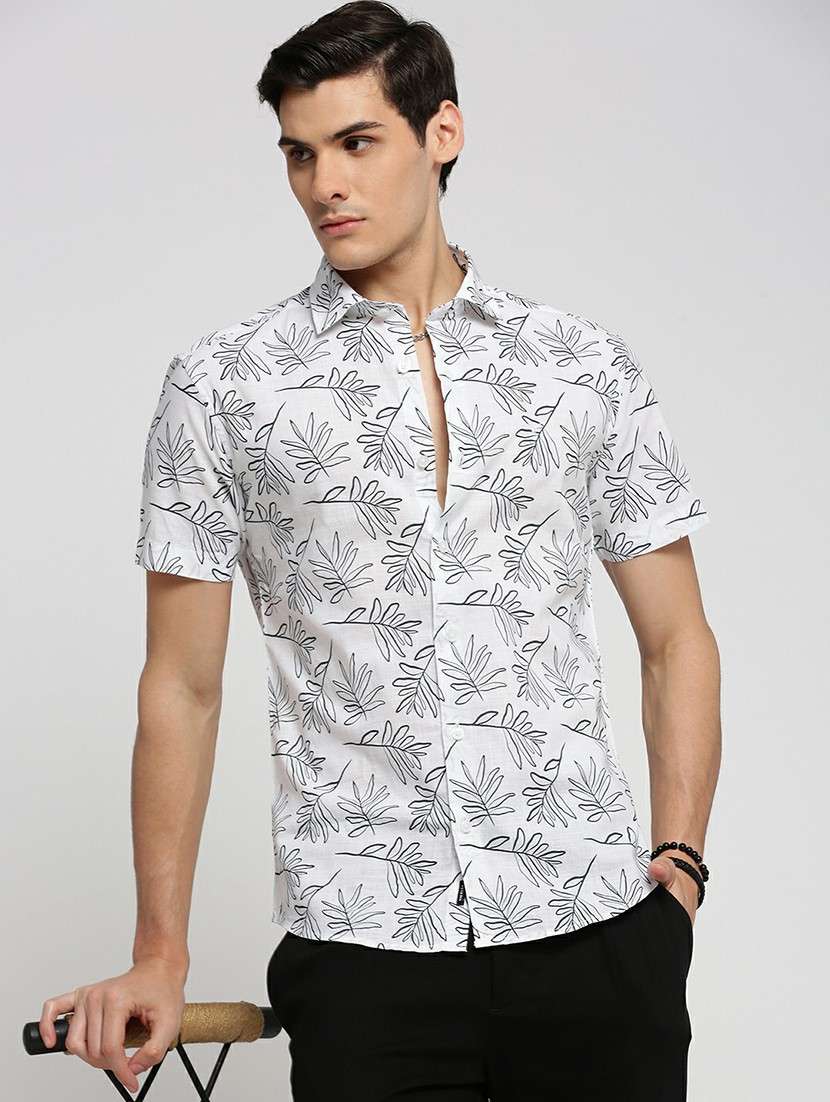 white cotton blend casual shirt - 20598757 -  Standard Image - 3