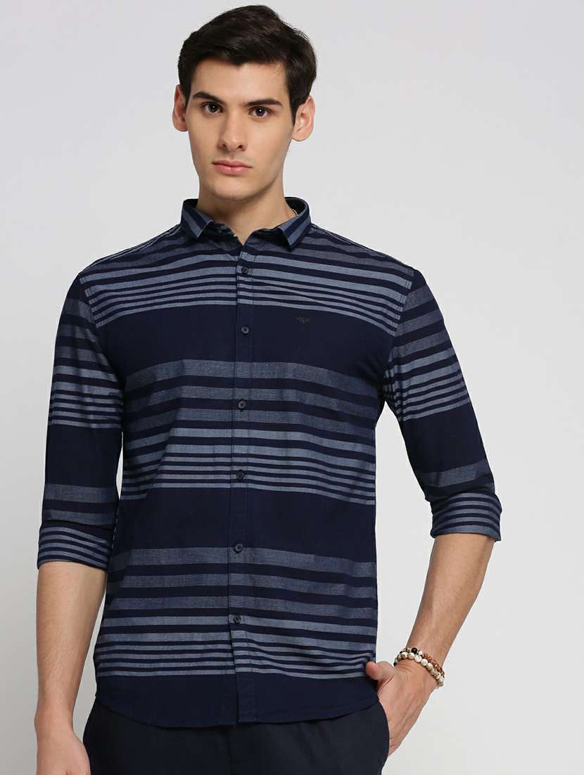 navy blue cotton blend casual shirt - 20598769 - Zoom Image - 0