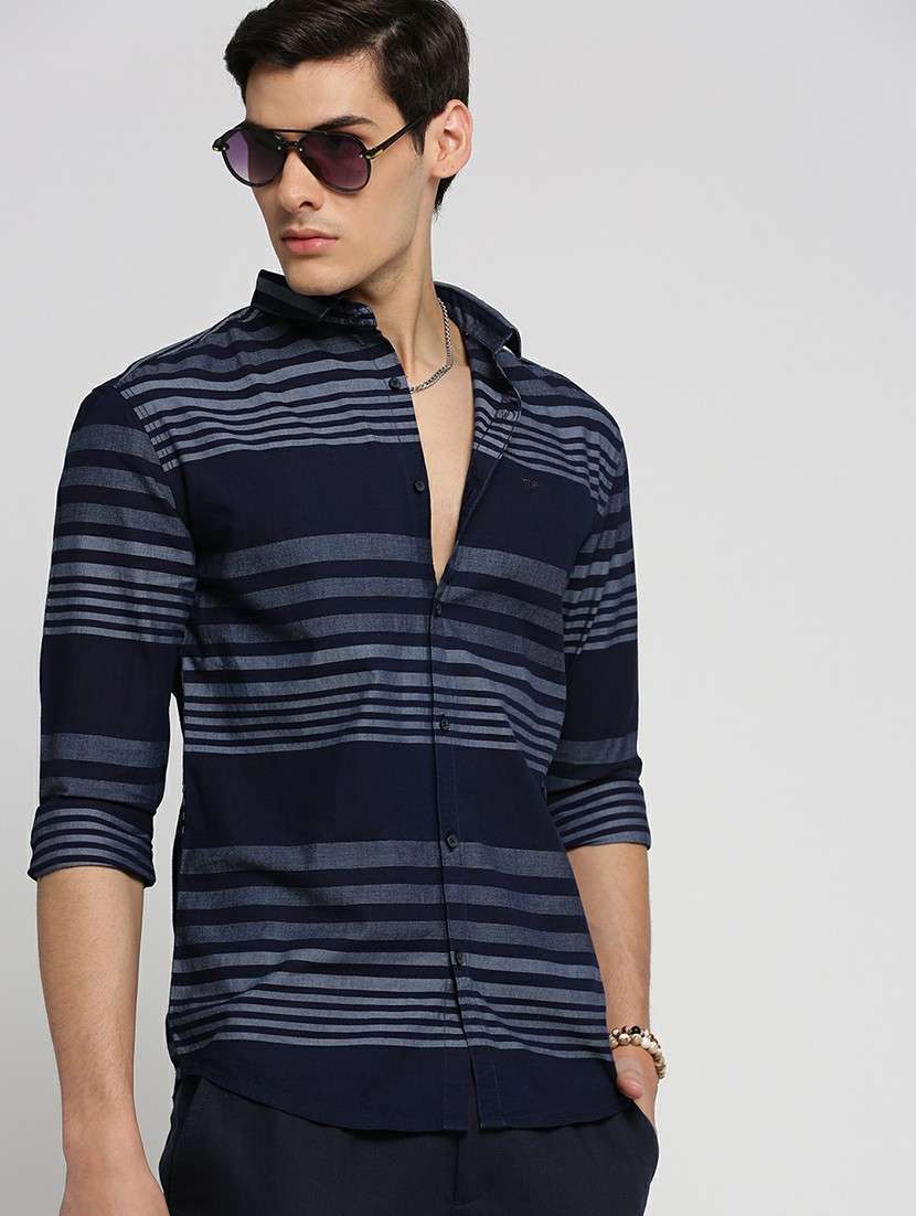navy blue cotton blend casual shirt - 20598769 - Standard Image - 3