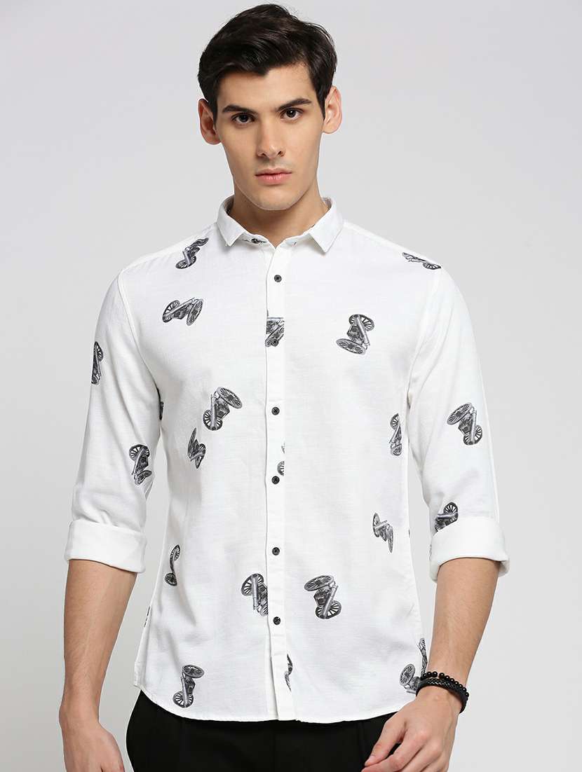 white cotton blend casual shirt