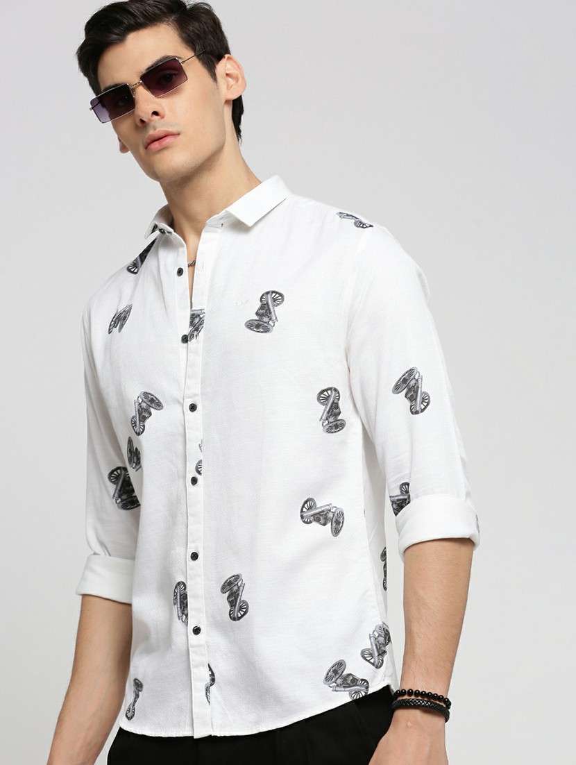 white cotton blend casual shirt - 20598770 -  Standard Image - 3