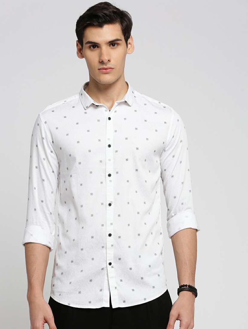 white cotton blend casual shirt - 20598772 -  Zoom Image - 0