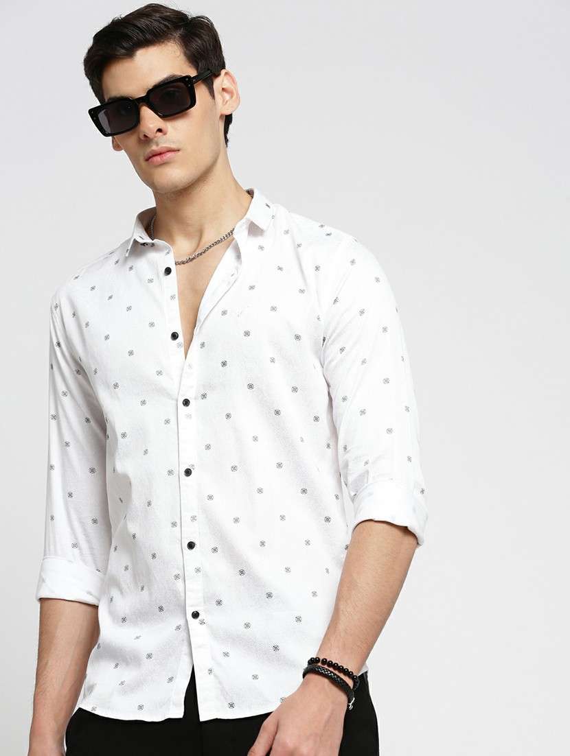 white cotton blend casual shirt - 20598772 - Standard Image - 3