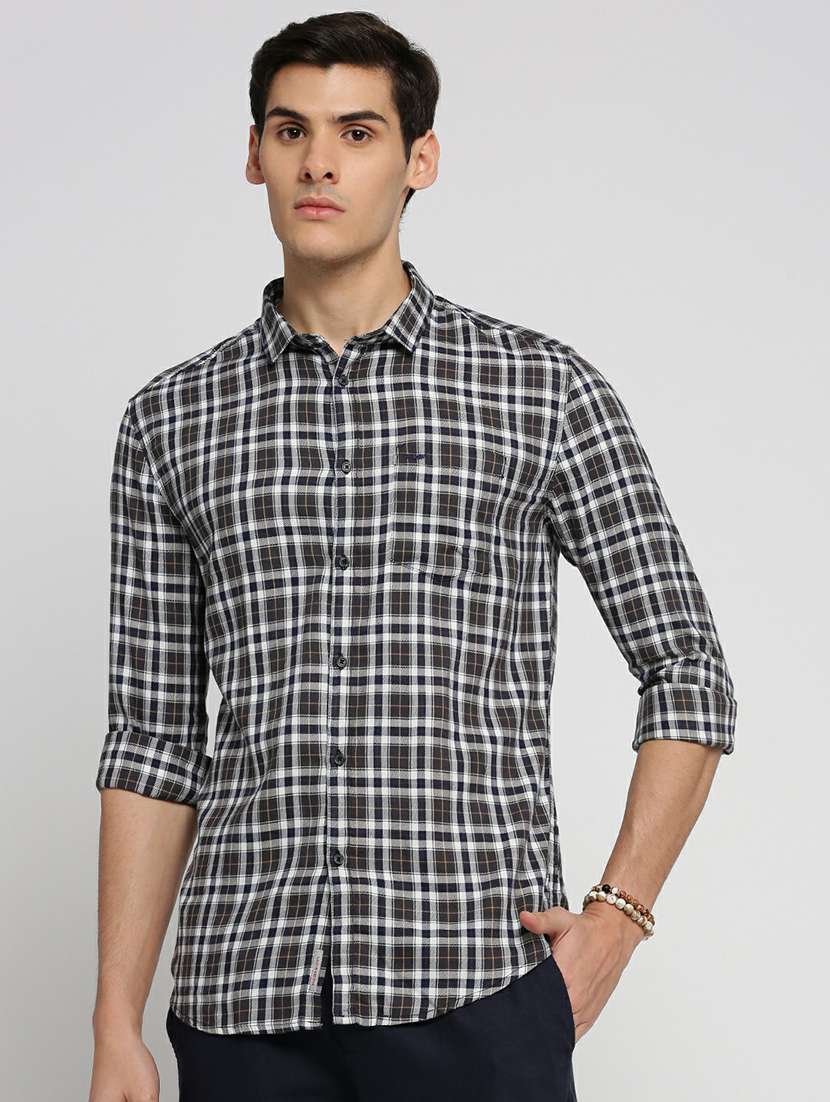 navy blue cotton blend casual shirt - 20598774 -  Zoom Image - 0