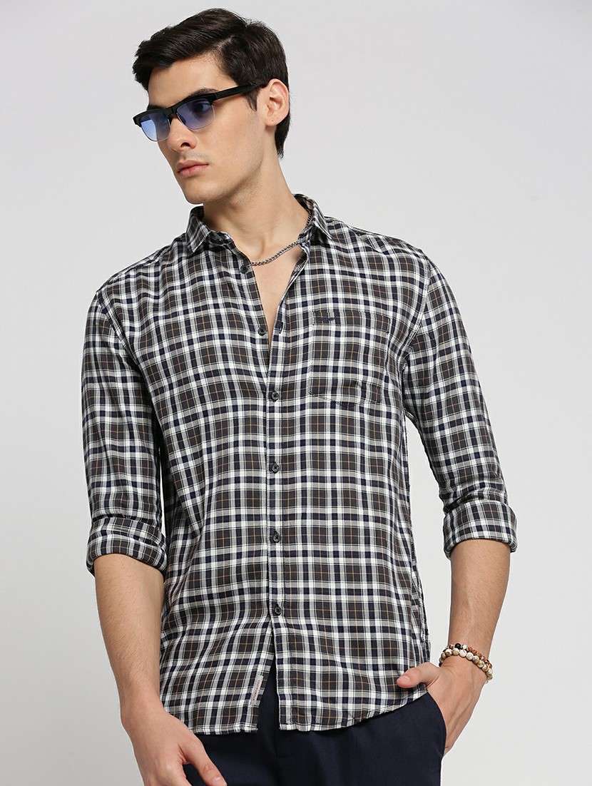 navy blue cotton blend casual shirt - 20598774 - Standard Image - 3