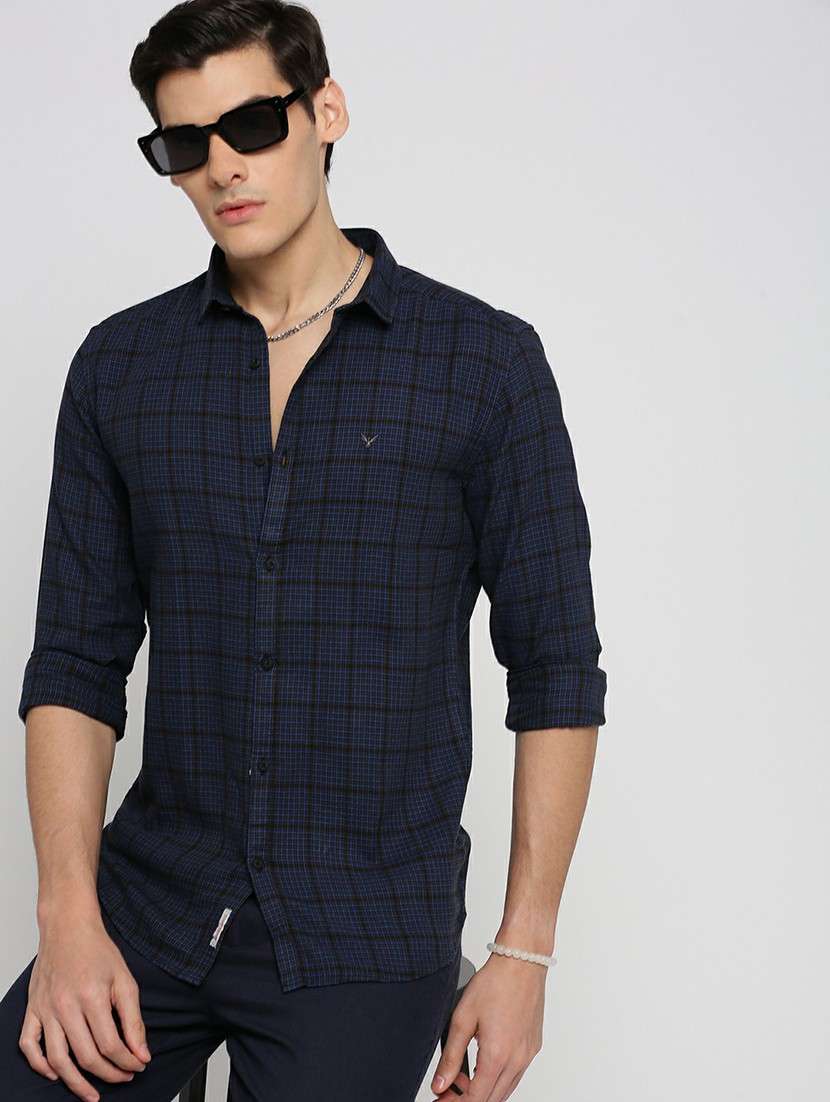 navy blue cotton blend casual shirt - 20598781 -  Standard Image - 3