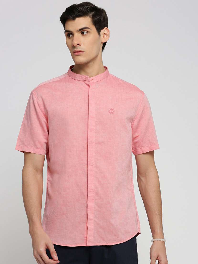 peach linen blend casual shirt - 20598784 -  Zoom Image - 0